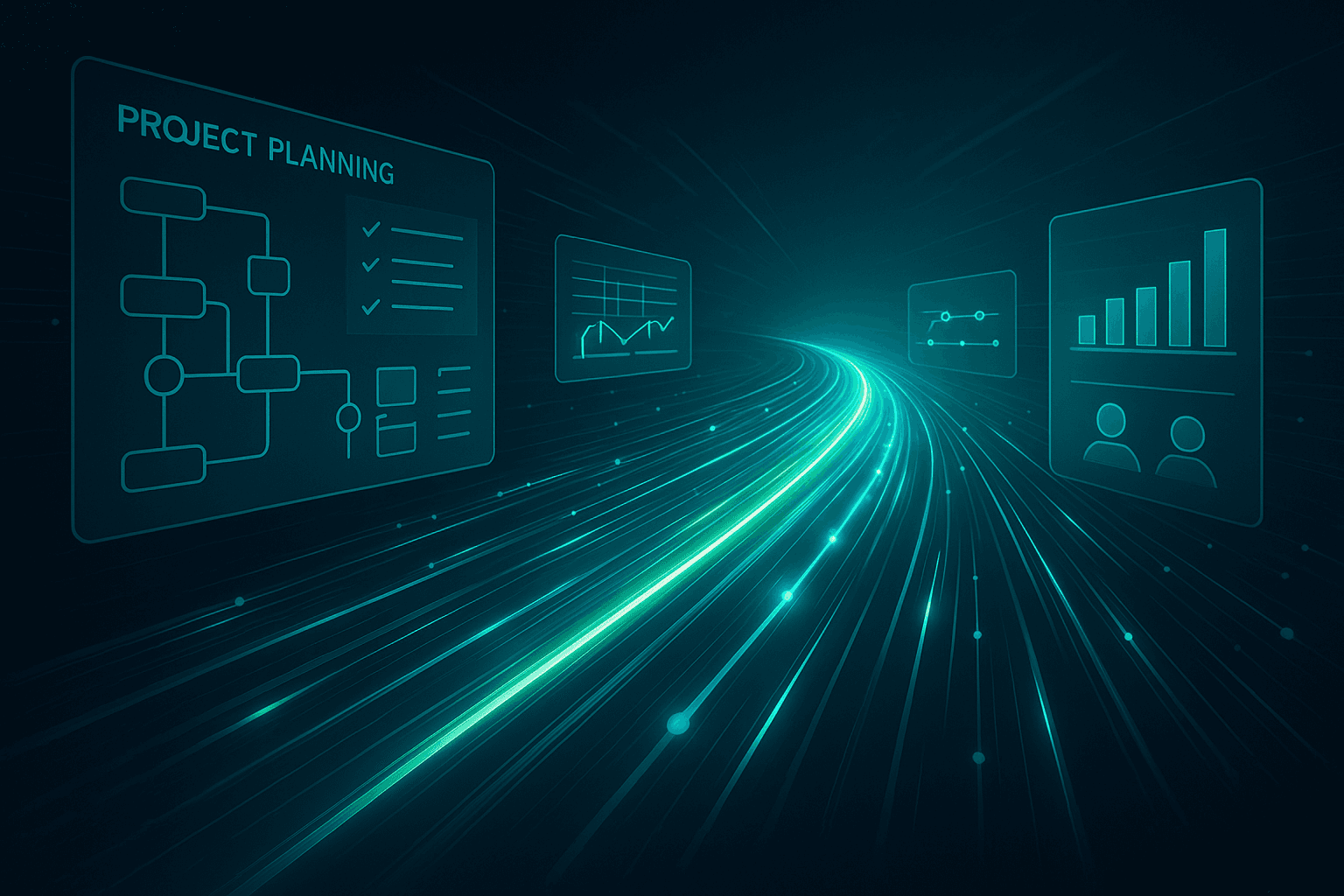 Abstract futuristic visual representing strategy execution and operating structure